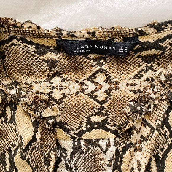 Zara Python Snake Print Cotton Blouse Size M (GUC) - Picture 6 of 8
